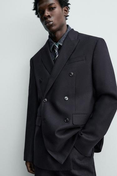 DOUBLE-BREASTED 100% WOOL FLANNEL BLAZER - Dark navy by Zara - Image 4
