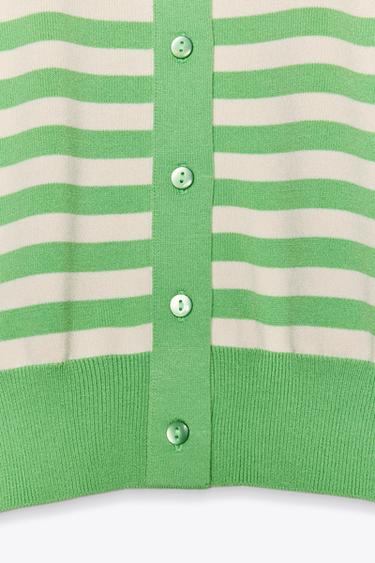 GILET EN MAILLE RAYURES - Écru / Vert de Zara - Image 7