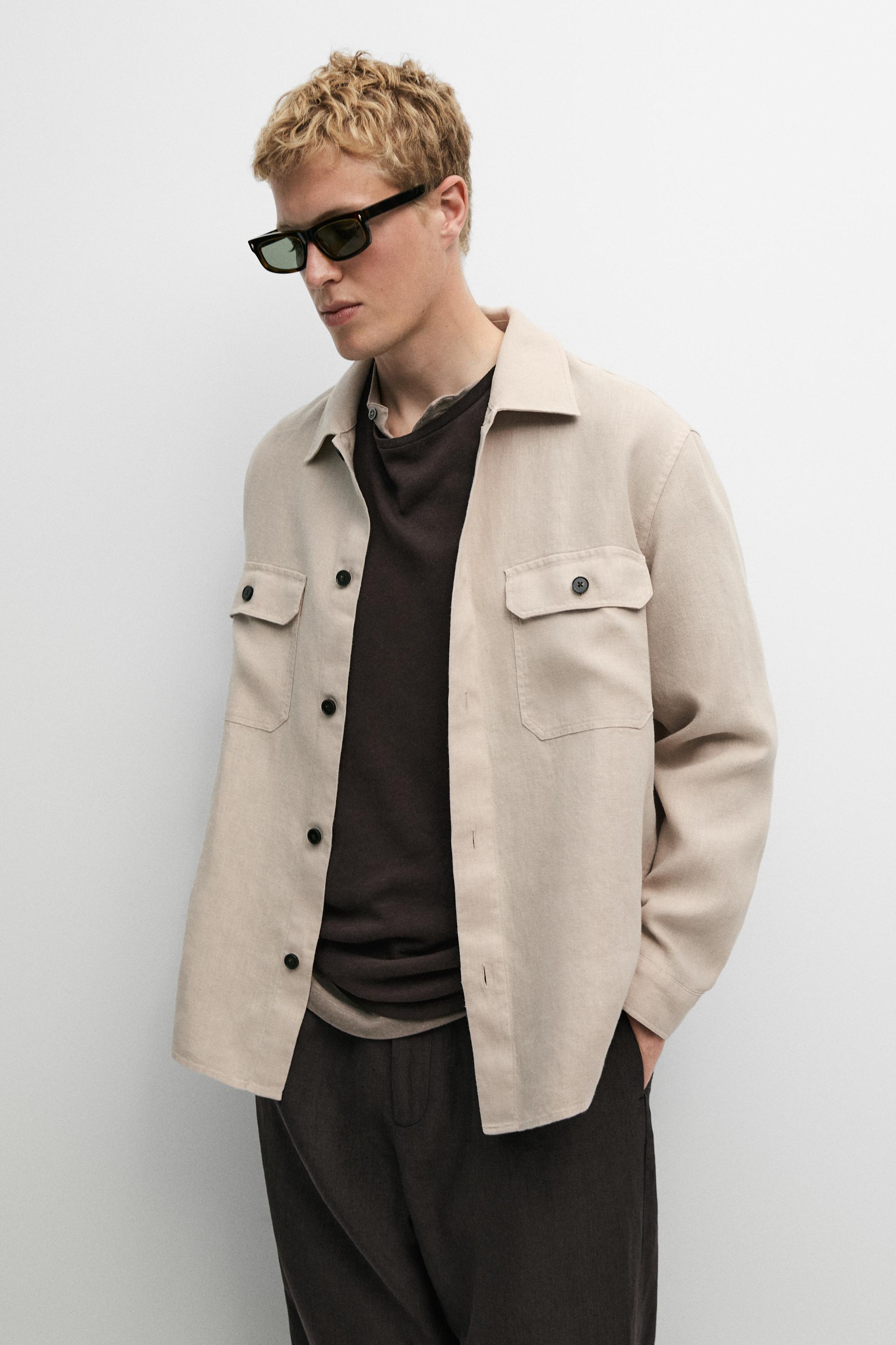 100% linen overshirt with pockets — Beige