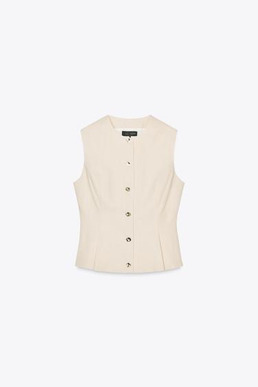 LINEN WAISTCOAT WITH DARTS - Sand by Zara