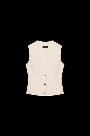 LINEN WAISTCOAT WITH DARTS - Sand by Zara - Image 0