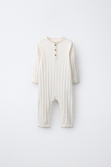BUKSEDRAGT MED KONTRAST-PICOT - sand meleret fra Zara - Billede 0