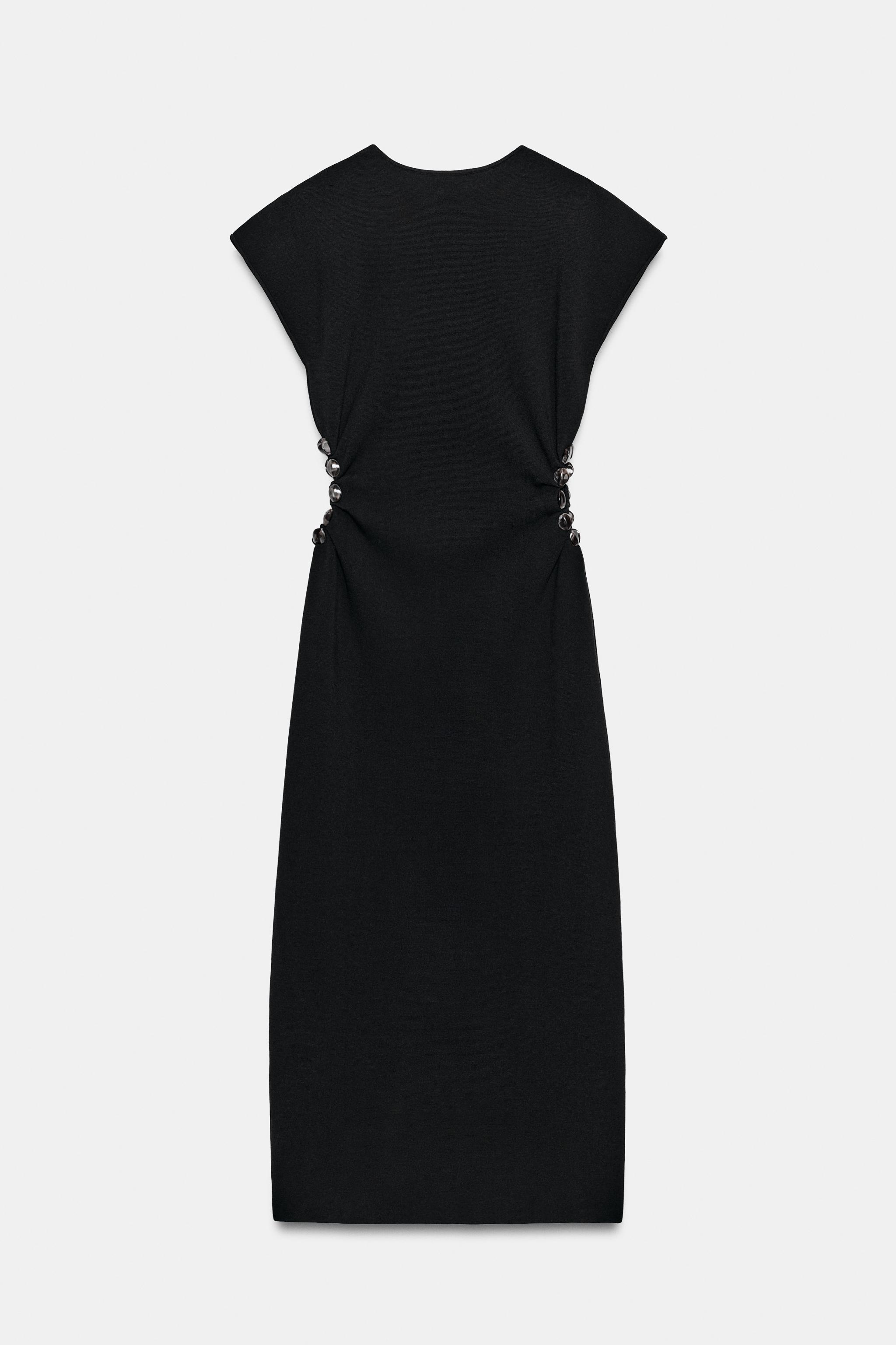 BEADED CUT-OUT KNIT DRESS