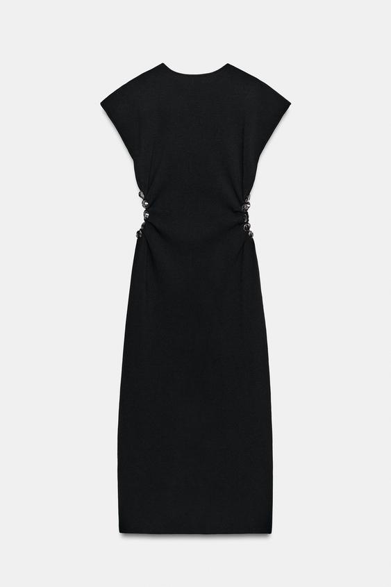 ROBE EN MAILLE CUT OUT À PERLES - Noir de Zara - Image 7