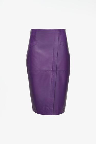 LIMITED EDITION 100% LEATHER MIDI SKIRT — Purple 1
