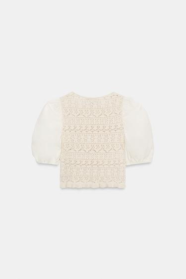 PULL BIMATIÈRE À MANCHES BOUFFANTES - Écru de Zara - Image 1