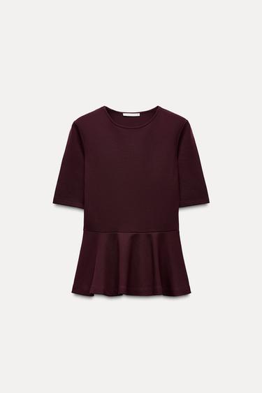 PEPLUM T-SHIRT - Burgundy by Zara - Image 0