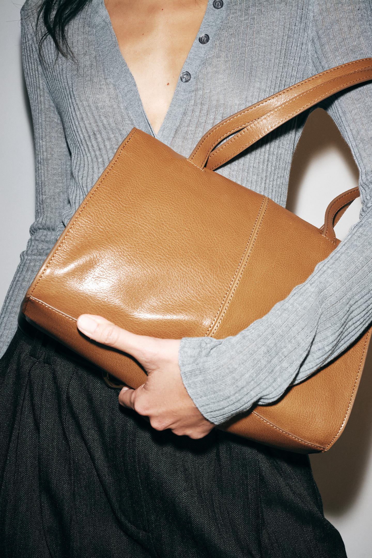 Женская сумка Zara Leather Shoulder, цвет: Горчичный — фото 3