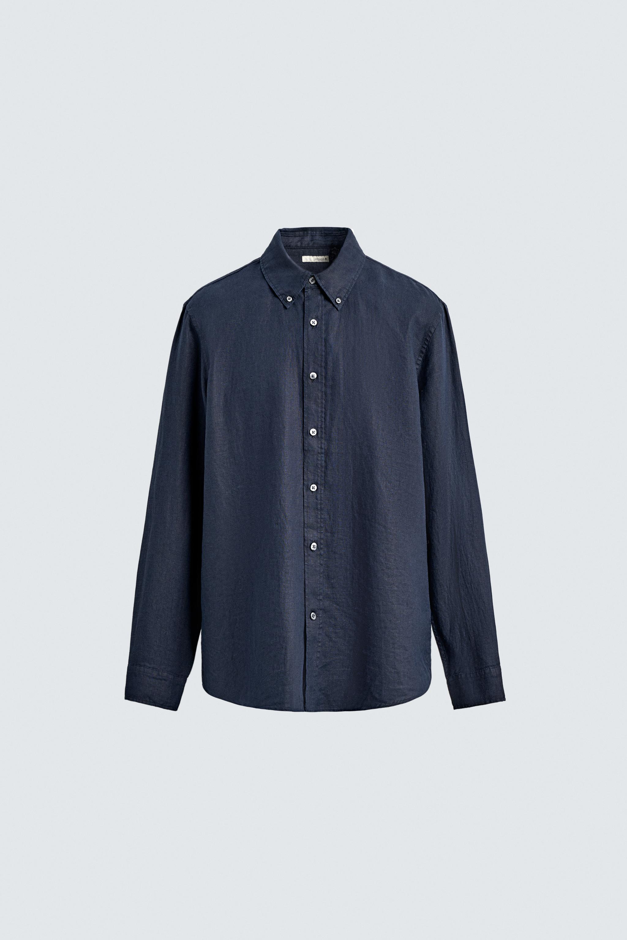 レギュラーフィット100%リネンシャツ - ウォッシュ空色 | ZARA Japan 