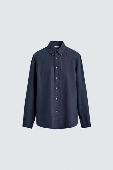 CAMISA REGULAR FIT 100% LINO - Marino oscuro de Zara