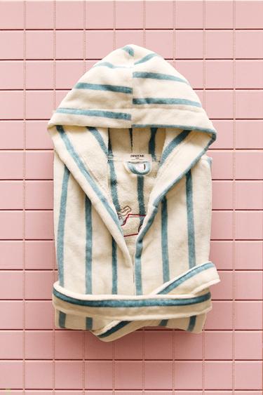 CHILDREN'S STRIPED RACER DOG BATHROBE - Blue/White by Zara