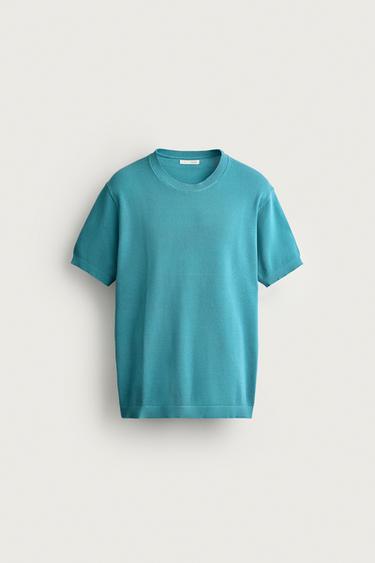 RELAXED FIT KNIT T-SHIRT - Turquoise by Zara