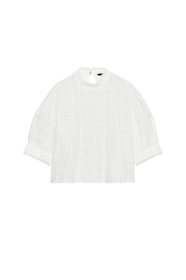 ÁO SƠ MI TAY BỒNG PHỐI REN - Màu trắng từ Zara