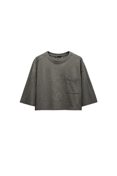 SLUB KNIT COTTON CROPPED T-SHIRT