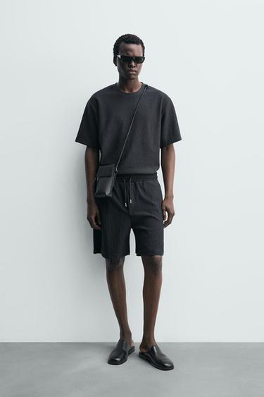 RELAXED FIT TEXTURED T-SHIRT - Blue / Steel by Zara