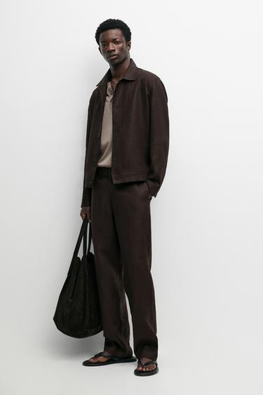 Zara 100% linen total look overshirt - Brown - Image 0