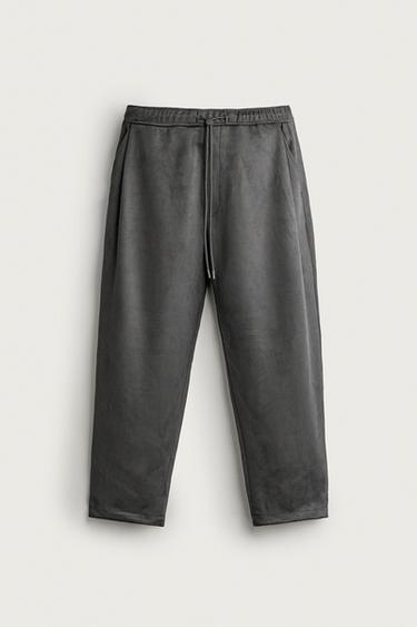 FAUX SUEDE WIDE-LEG TROUSERS - Taupe grey by Zara