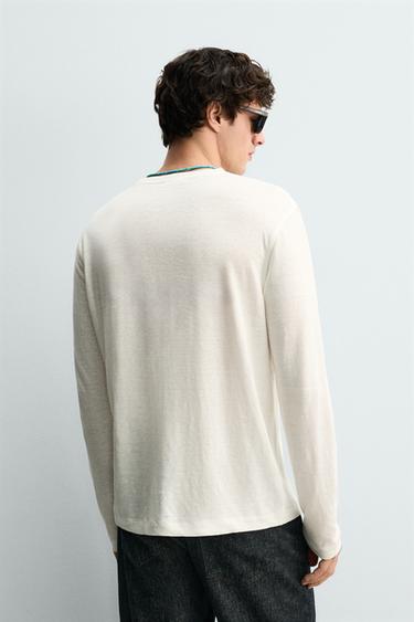 T-SHIRT REGULAR FIT EN LIN - Écru de Zara - Image 2