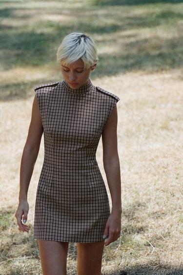 CHECKED PLAYSUIT WITH TABS - Ecru / Navy by Zara