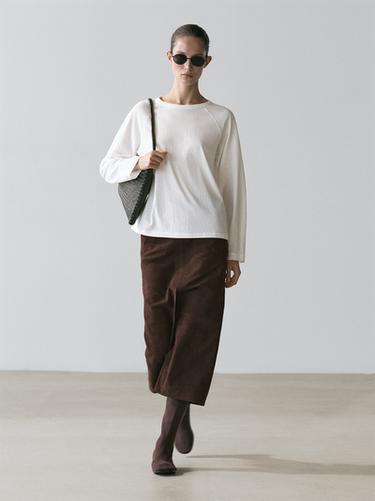 Zara 100% cotton long sleeve T-shirt - Oyster-white - Image 0