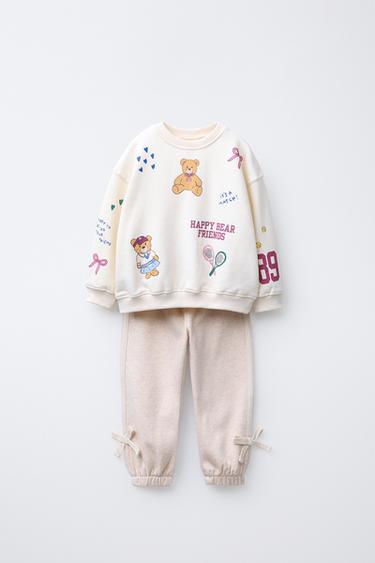 Zara TOTAL LOOK PRINTED SWEATSHIRT AND JOGGER PANTS WITH TIES - 
