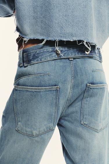 Zara TRF MID-RISE STRAIGHT LEG BELT LOOP JEANS - Blue