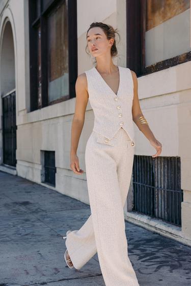 Zara TEXTURED PANTS - Ecru