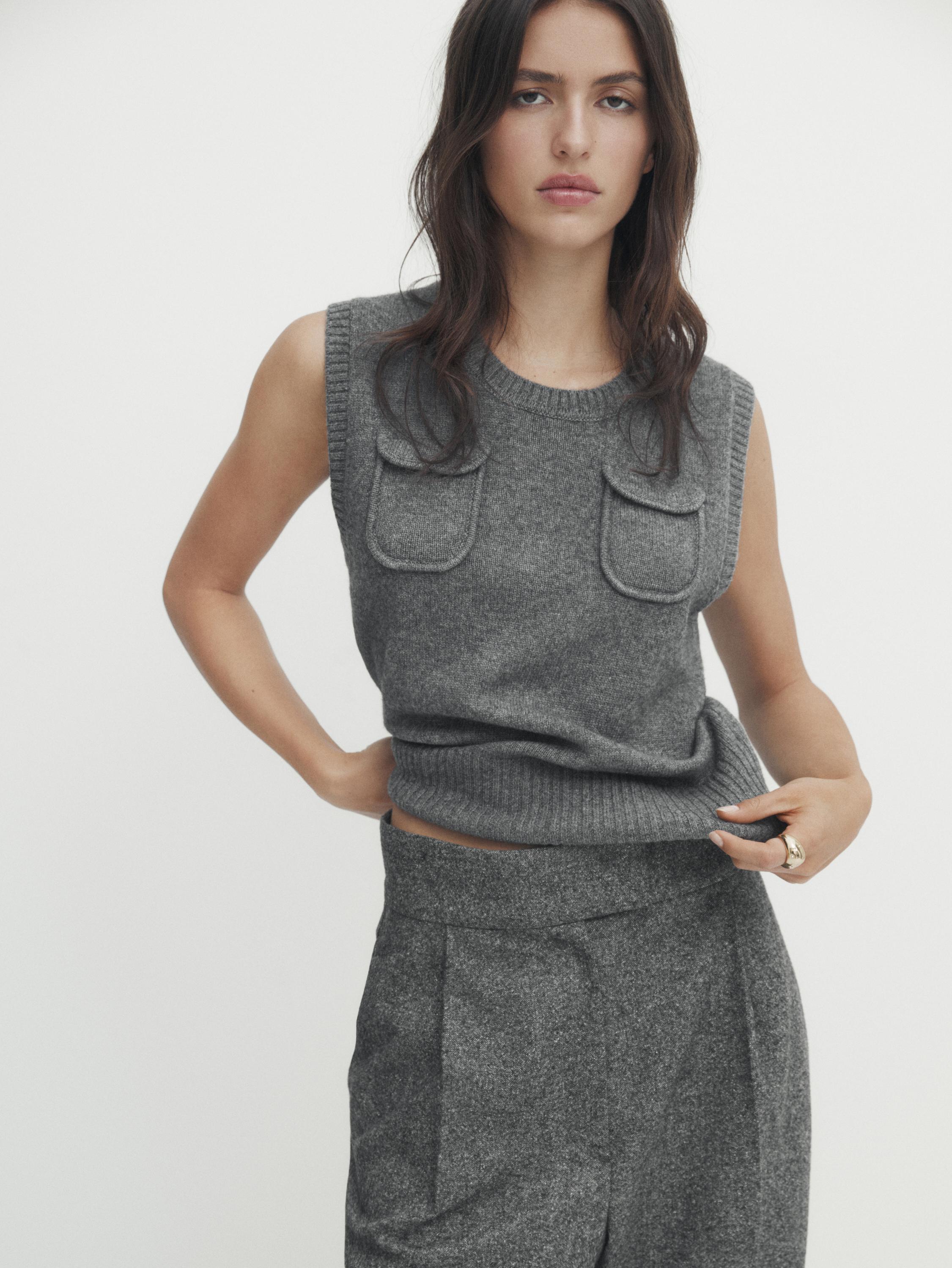 Wool blend knit vest with pockets