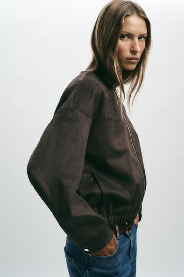 BLOUSON EFFET DAIM - Chocolat de Zara - Image 2