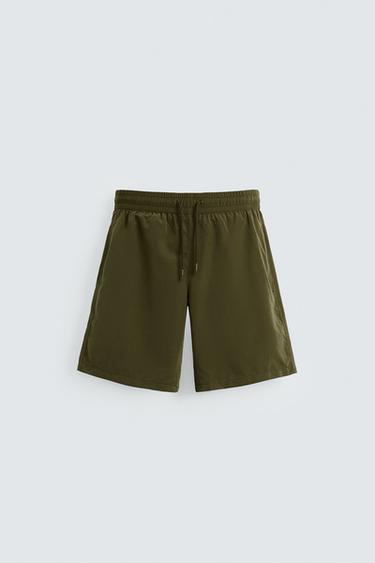 Zara BASIC LONG SWIM TRUNKS - Khaki