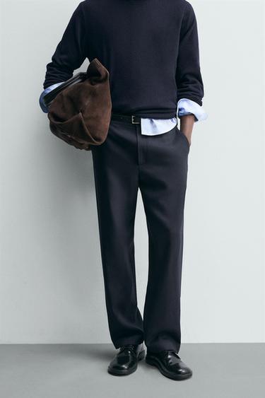 بنطلون بقصة مستقيمة 100% صوف - بحري الخاص بـ Zara