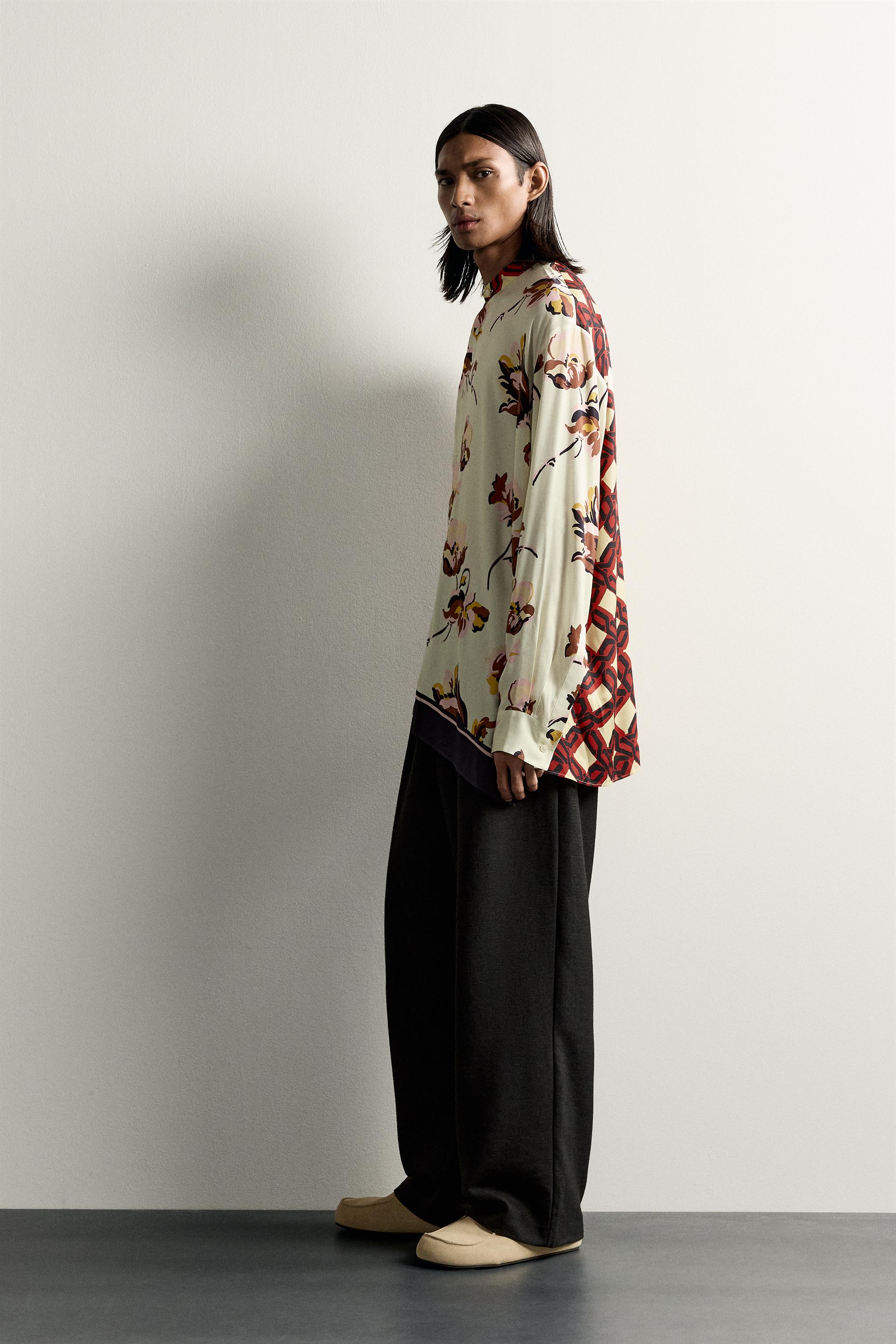 Мужские рубашки Zara LIMITED EDITION MIXED PRINT OVERSIZED SHIRT — фото 4