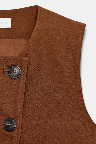 GILET CROISÉ AVEC LIN - Toffee de Zara - Image 5