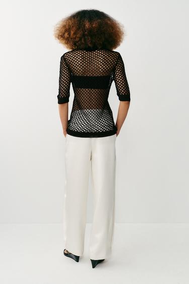 PULL EN MAILLE AJOURÉE - Noir de Zara - Image 5