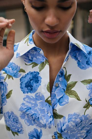 CHEMISE EN POPELINE À IMPRIMÉ FLORAL - Multicolore de Zara - Image 3