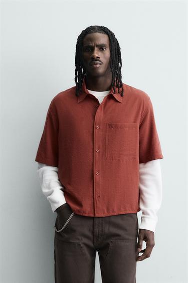 FLUID TEXTURED CHECK SHIRT - Red by Zara