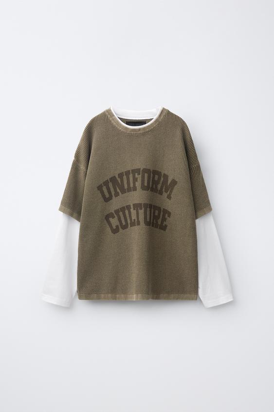 CAMISETA DOBLE MANGA ESTAMPADO TEXTO - Beige claro de Zara - Imagen 0