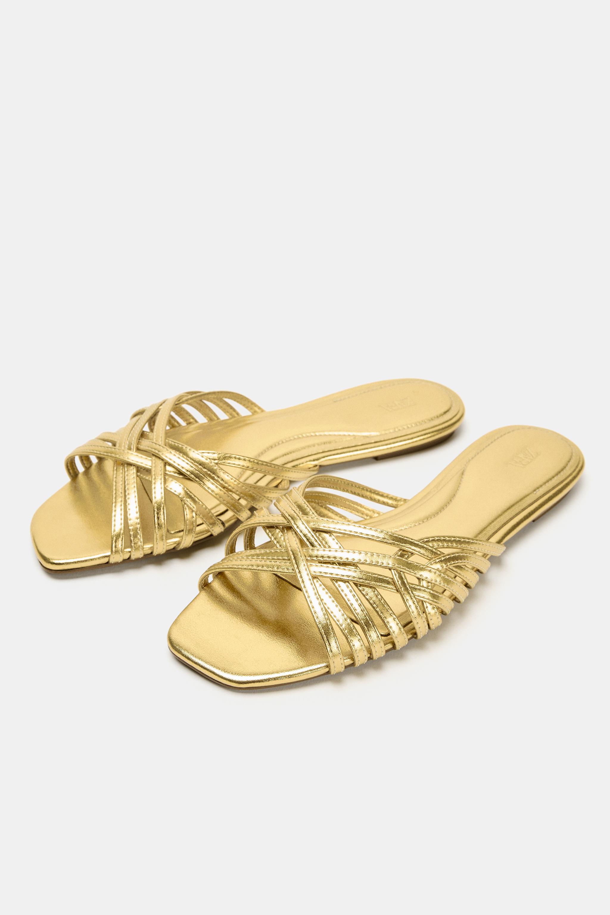 METALLIC STRAPPY FLAT SANDALS