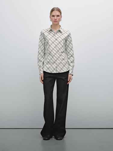 Zara Cotton blend bias-cut check shirt - Oyster-white - Image 0