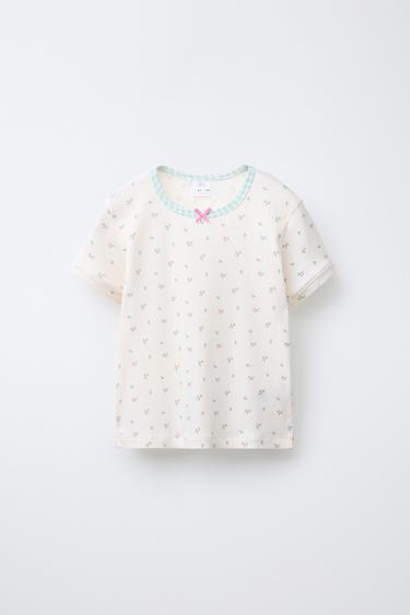 6-14 YEARS/ GINGHAM AND FLORAL T-SHIRT AND BERMUDA PYJAMAS - Ecru by Zara - Image 1