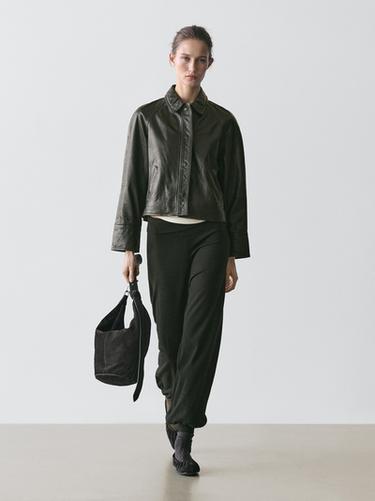 Zara Nappa leather jacket with belt - Black