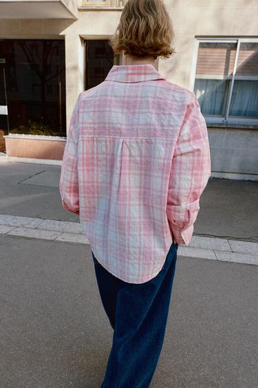 OVERSIZE CHECK SHIRT - Pink by Zara - Image 4
