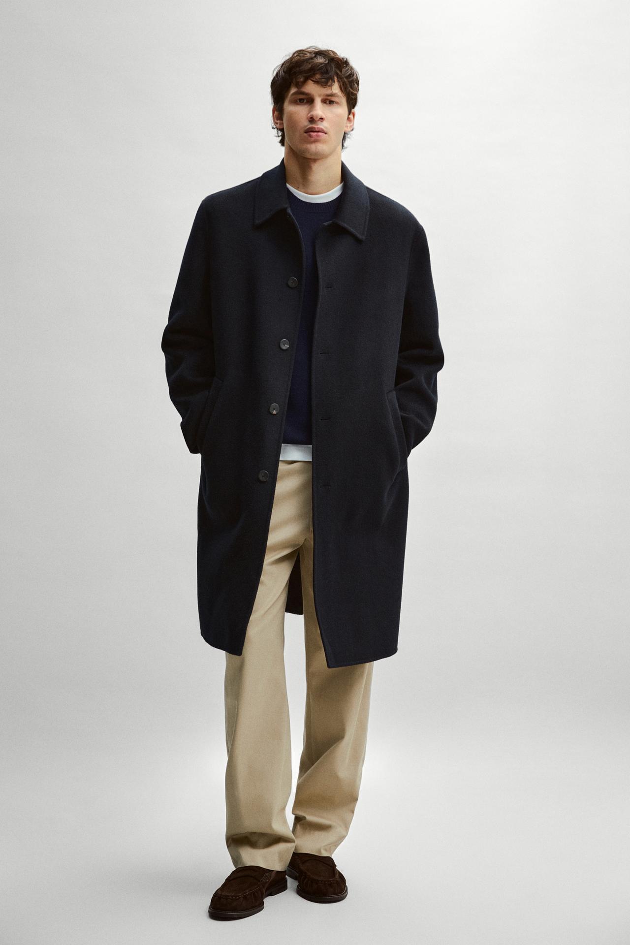 Long double-faced wool blend coat — Deep blue