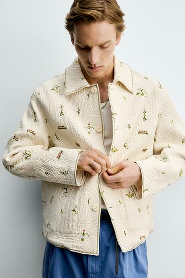 FLORAL EMBROIDERY JACQUARD JACKET - Ecru by Zara - Image 4