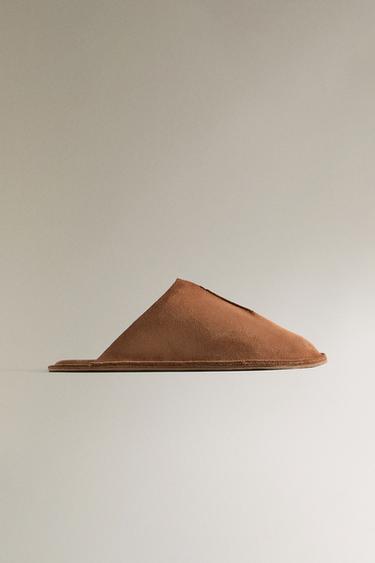 CHAUSSONS OUVERTS À L’ARRIÈRE CUIR - Marron de Zara - Image 0