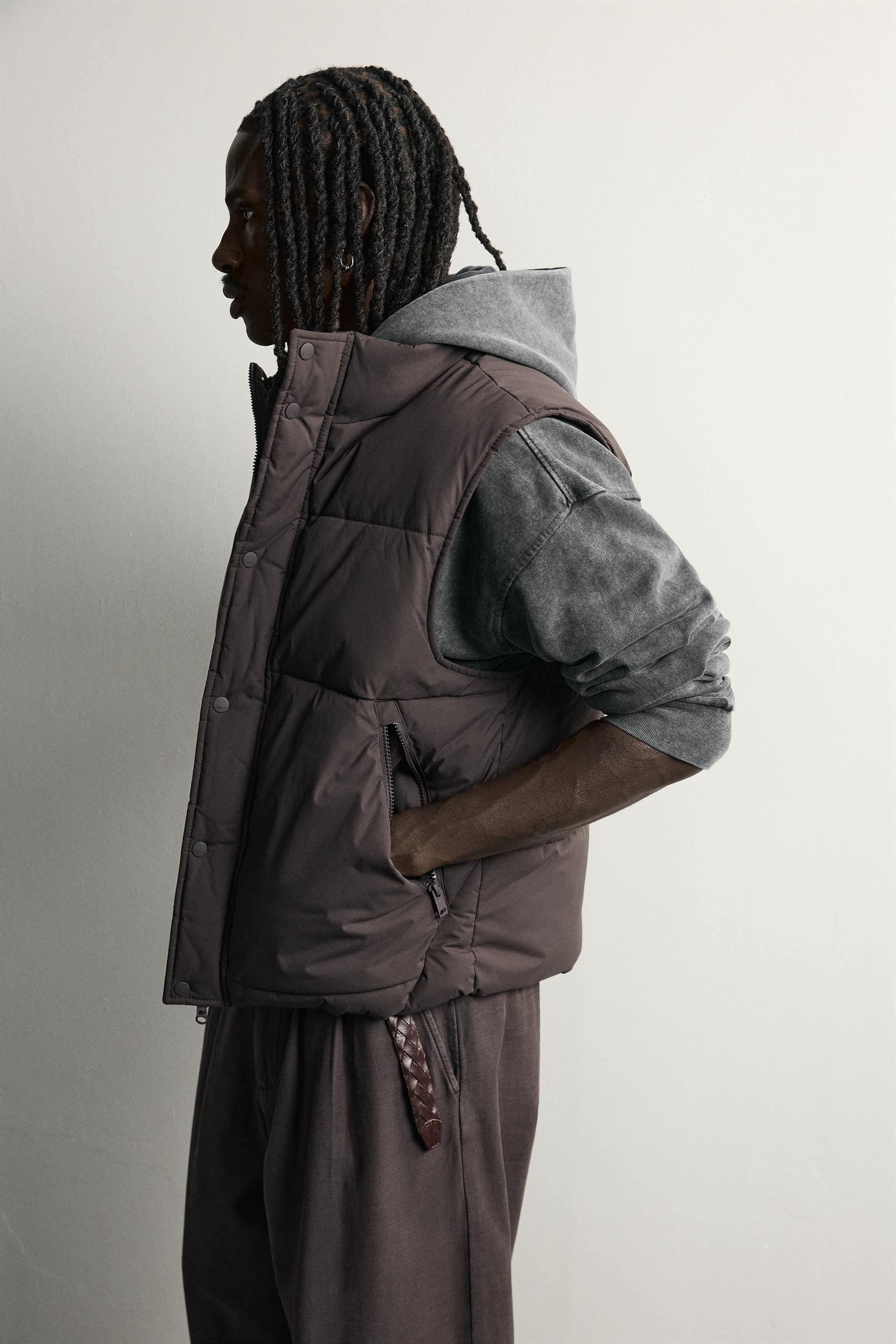TECHNICAL PUFFER GILET — Brown