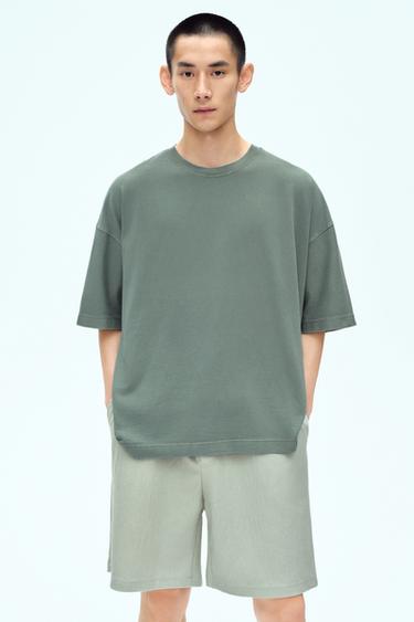 LIGHTWEIGHT WASHED BOXY FIT T-SHIRT - washed green by Zara