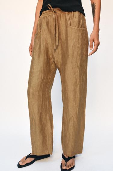 LINEN BLEND TROUSERS ZW COLLECTION - Mid-camel by Zara
