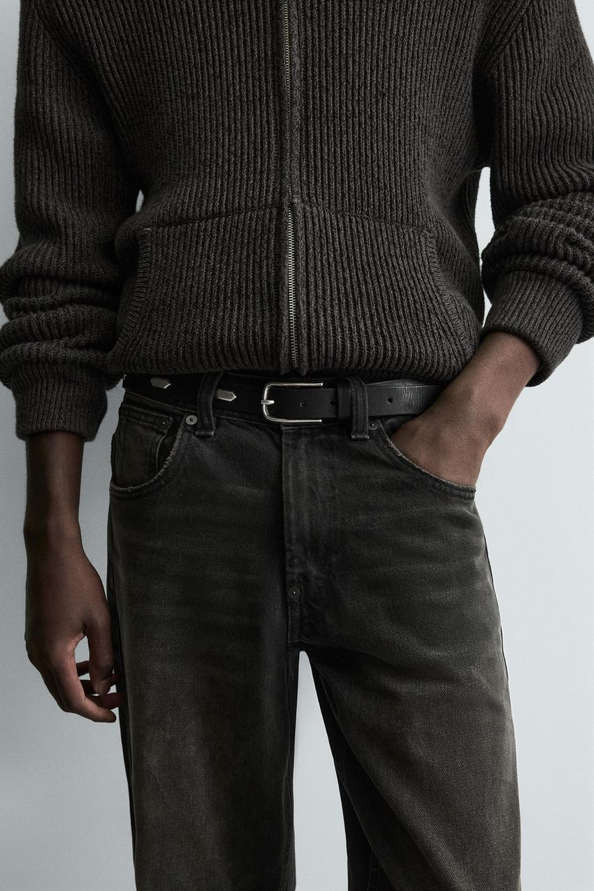 Zara Studded Leather Belt STUDDED LEATHER BELT - Brown | ZARA United States main image 3