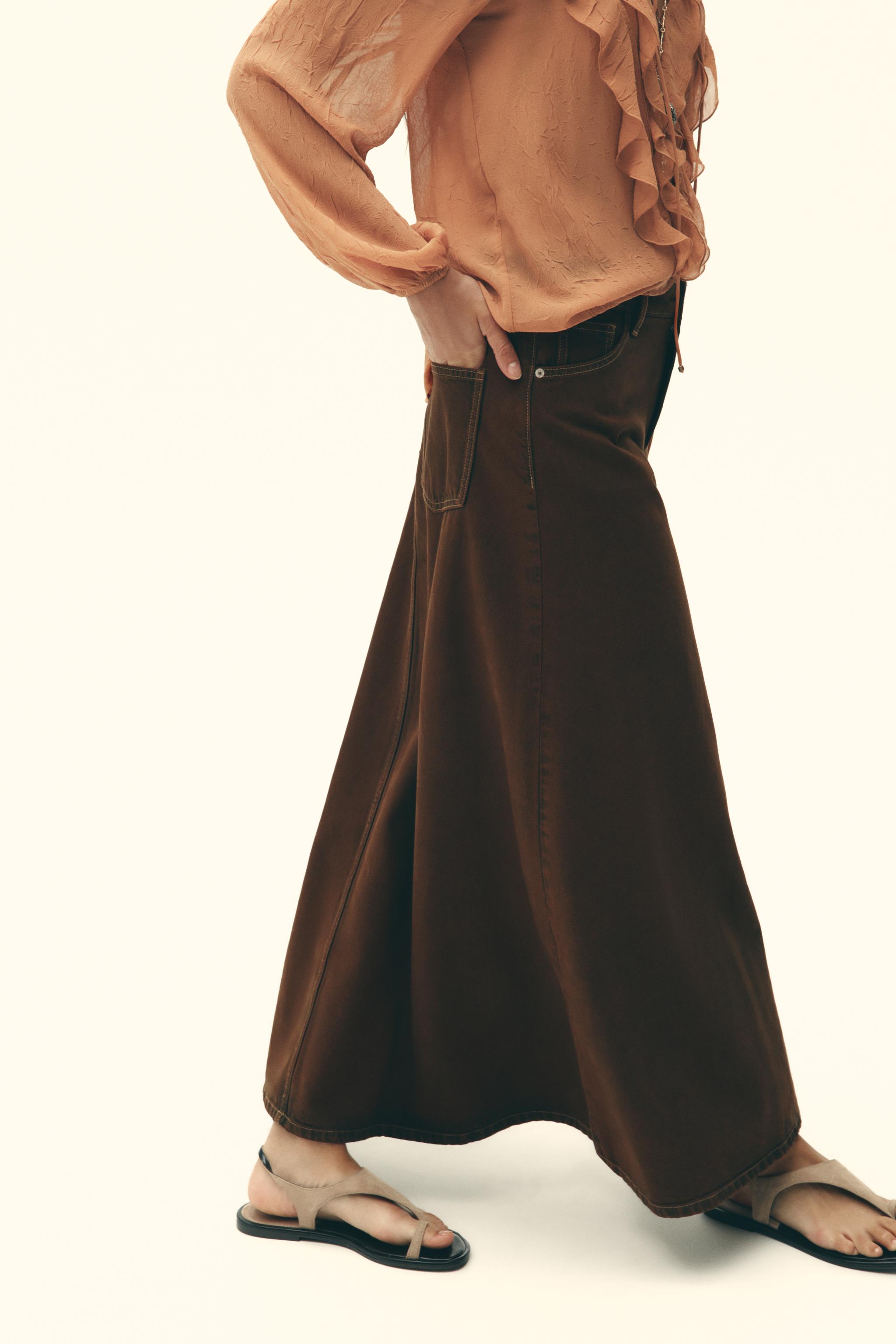 その他 esran SAIA Z1975 CAPA MIDI DENIM - Marrom | ZARA Brasil